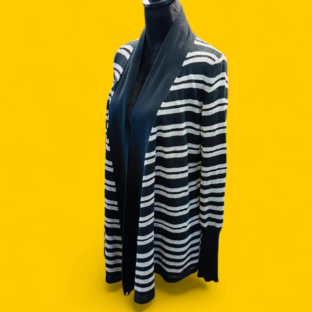Preppy Emo DKNY Jeans Black Striped Tunic Open Cardigan Small